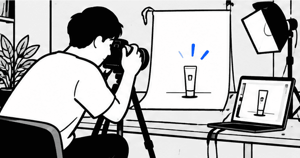 スタジオで商品を撮影するイラスト